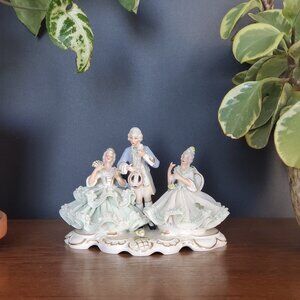 Sandizell Höffner & Co. Dresden Lace Porcelain Musicians Figurine, 1960s